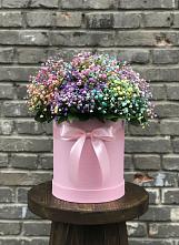 Цветочная композиция из Гипсофила и Розы в шляпной коробке в Ашитково